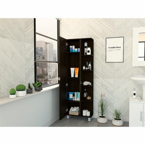 Tuhome Furniture Urano 62  Linen Cabinet with Open Storage in Black Perspective: bottom