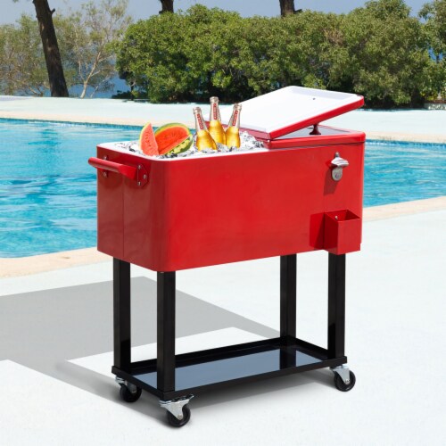 Outdoor Patio 80quart Party Portable Rolling Cooler Cart Ice Beer Beverage Chest Perspective: bottom