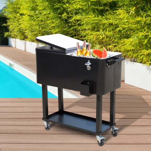 80Qt Outdoor Rolling Cooler Cart Ice Beer Beverage Chest Party Portable Black Perspective: bottom