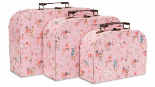 Jewelkeeper Pink Floral Paperboard Suitcases, Set of 3 Perspective: bottom