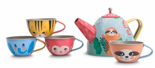Jewelkeeper 15 Piece Kids Pretend Toy Tin Tea Set Carrying Case