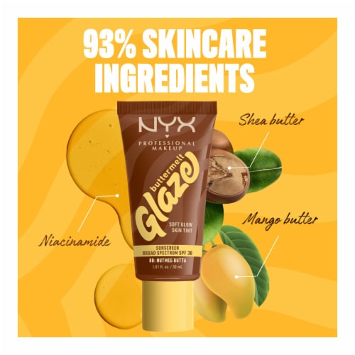 NYX Professional Makeup Buttermelt Glaze Soft Glow Skin Tint with SPF 30 08 Nutmeg Butta Perspective: bottom