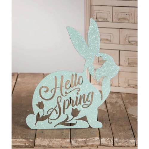 Easter Hello Spring Bunny Sign Wood Glittered Hello Rl1710 Perspective: bottom