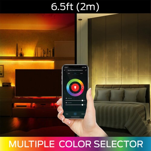 SMART 6.5ft Multi Color LED Smart Strip. Works with Google Assistant & Amazon Alexa, APP Controlled, Perspective: bottom