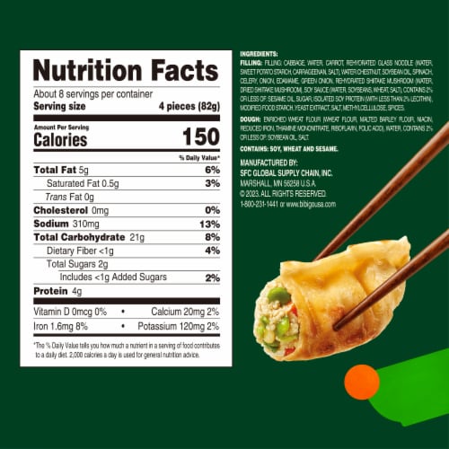 Bibigo Frozen Potstickers Vegetable Dumplings Perspective: bottom