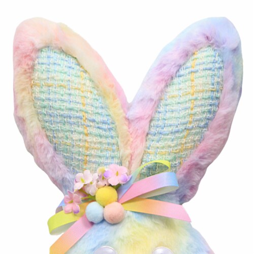 Easter Hanging Bunny Head With Bow Polyresin Rabbit Tie-Dyed Fabric 0808757 Perspective: bottom
