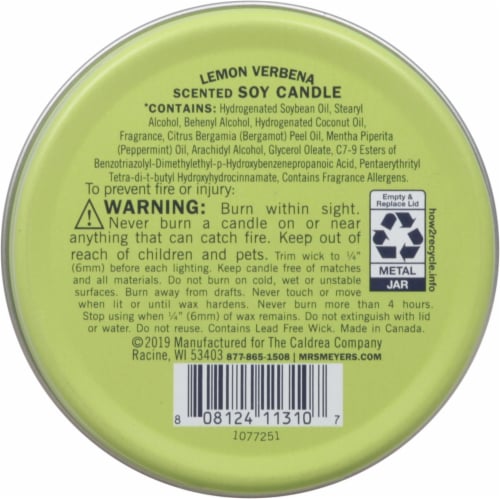 Mrs. Meyer's Clean Day Lemon Verbena Scent Tin Candle Perspective: bottom