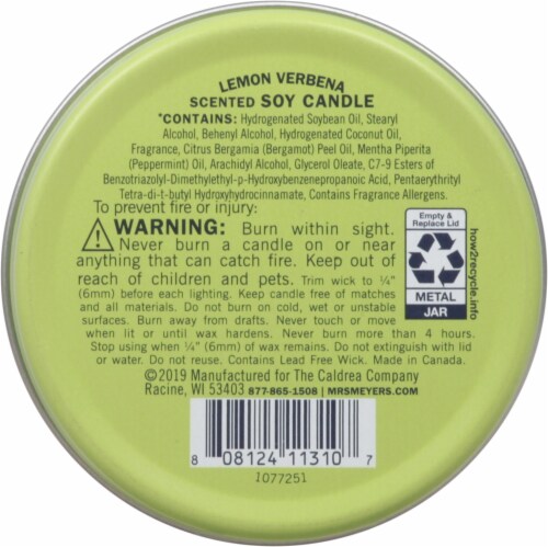 Mrs. Meyer's Clean Day Lemon Verbena Scent Tin Candle Perspective: bottom