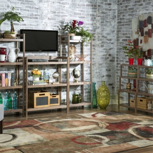 HomeRoots 37  4-shelf Modern Solid Wood Bookcase in Antique Chestnut Perspective: bottom