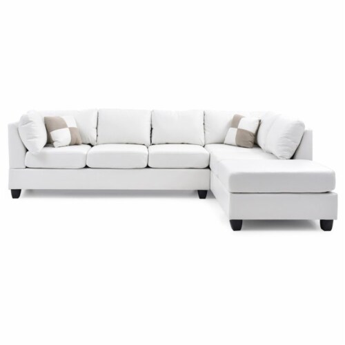 Glory Furniture Malone Faux Leather Sectional in White Perspective: bottom