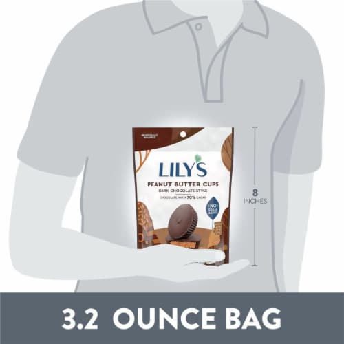 LILY'S Dark Chocolate Style Peanut Butter Cups No Sugar Added Sweets Bag Perspective: bottom
