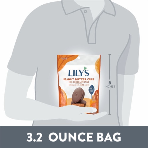 LILY'S Milk Chocolate Style Peanut Butter Cups No Sugar Added Sweets Bag Perspective: bottom
