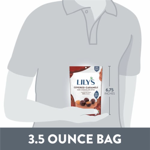 LILY'S Dark Chocolate Style No Sugar Added Covered Caramels Bag Perspective: bottom