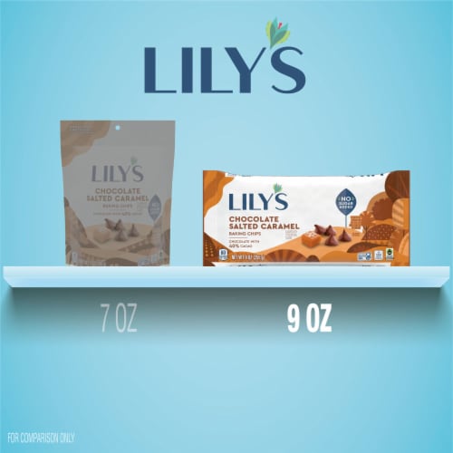 LILY'S Chocolate Salted Caramel Flavored No Sugar Added Baking Chips Bag Perspective: bottom