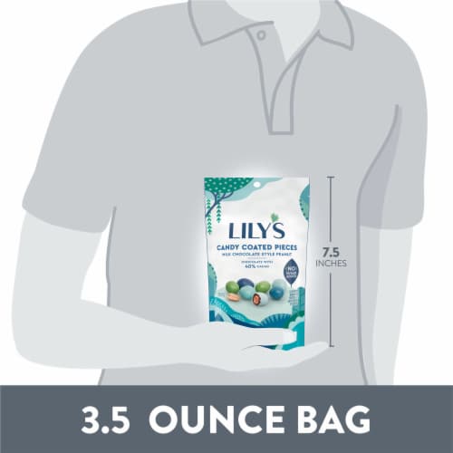 LILY'S Milk Chocolate Style Peanut No Sugar Added Candy Coated Pieces Bag Perspective: bottom