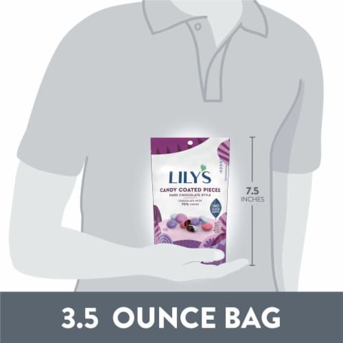 LILY'S Dark Chocolate Style No Sugar Added Candy Coated Pieces Bag Perspective: bottom