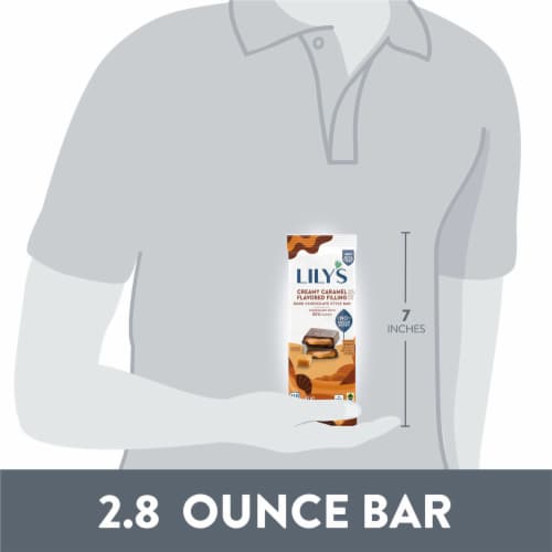 LILY'S Creamy Caramel Flavor Filled Dark Chocolate Style No Sugar Added Sweets Bar Perspective: bottom