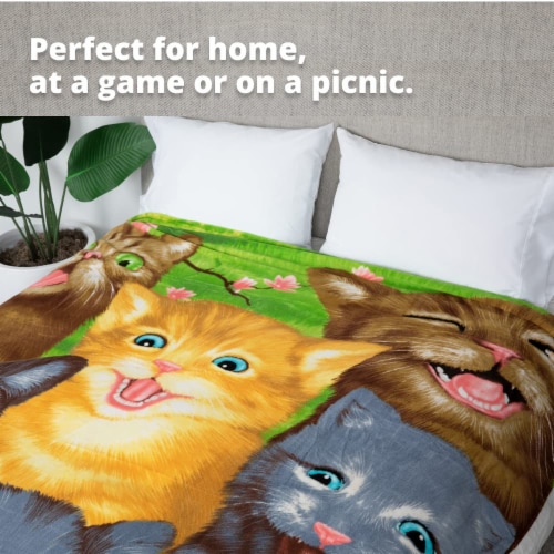 Dawhud Direct Animated Cats Selfie Fleece Blanket 75 x90  Queen Size Perspective: bottom