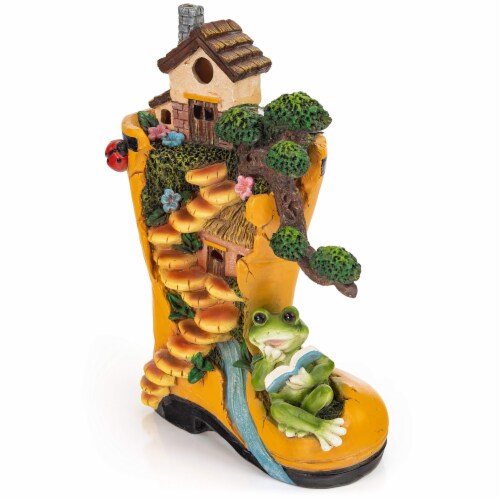 VP Home Enchanted Rainboot Fairy House Reading Frog Solar Light, Multi-Color Perspective: bottom