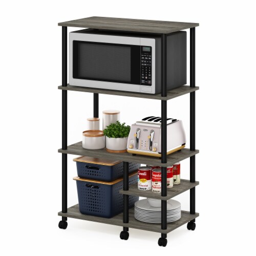 Turn-N-Tube 4-Tier Toolless Kitchen Storage Shelf Cart, French Oak Grey/Black Perspective: bottom