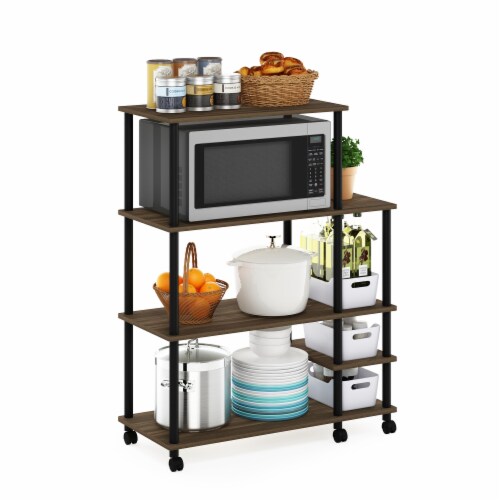 4-Tier Toolless Kitchen Wide Storage Shelf Cart, Columbia Walnut/Black Perspective: bottom