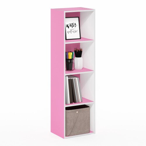 Furinno Pasir 4-Tier Open Shelf Bookcase, Pink/White Perspective: bottom