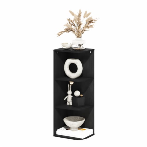 Furinno Pasir 3-Tier Corner Open Shelf Bookcase, Blackwood Perspective: bottom