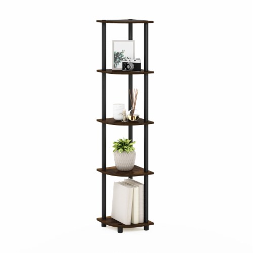 5 Tier Corner Display Rack Multipurpose Shelving Unit, Amber Pine/Black Perspective: bottom