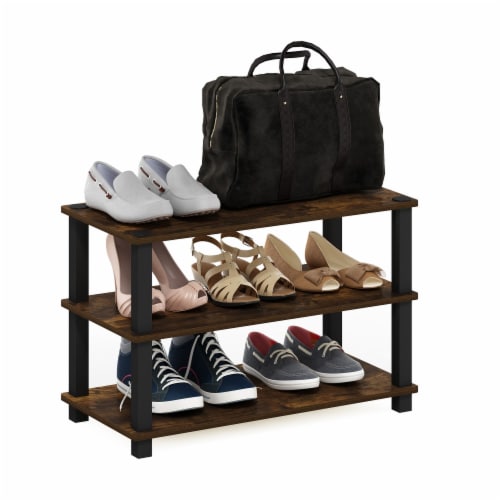 Furinno Turn-S-Tube 3-Tier Shoe Rack, Amber Pine/Black Perspective: bottom