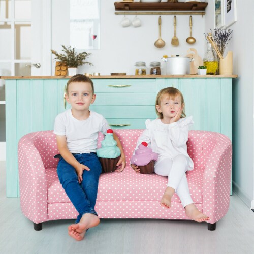 Gymax 2 Seat Kids Sofa Armrest Chair with Two Cloth Pillows Perfect for Girls Pink Perspective: bottom