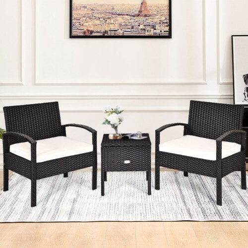 3PCS Rattan Patio Conversation Set Outdoor Furniture Set w/ Storage Table Perspective: bottom
