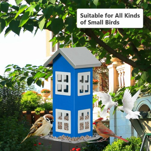 Gymax Outdoor Wild Bird Feeder Weatherproof House Design Garden Yard Decoration Blue Gymax Outdoor Wild Bird Feeder Weatherproof House Design Garden Yard Decoration Blue