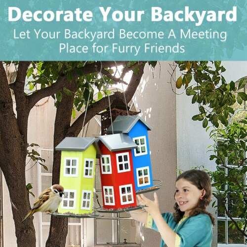 Gymax Outdoor Wild Bird Feeder Weatherproof House Design Garden Yard Decoration Red Gymax Outdoor Wild Bird Feeder Weatherproof House Design Garden Yard Decoration Red