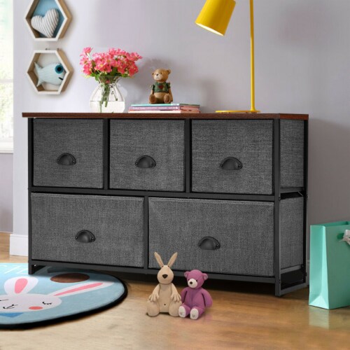 5 Drawers Dresser Storage Unit Side Table Display Organizer Dorm Room Wood Black Perspective: bottom