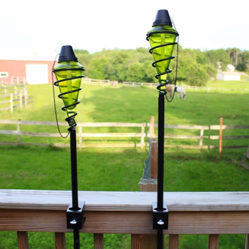 Sunnydaze Swirled Metal Glass 2 in 1 Outdoor Lawn Torch Green Set of 2 66 Pay Less Super Markets
