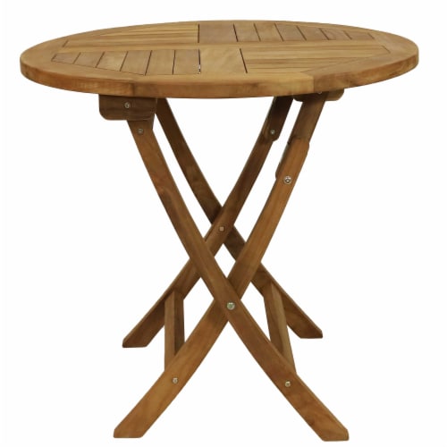 Patio Dining Table Outdoor 31 Teak Wooden Round Folding Furniture Porch Lawn Perspective: bottom