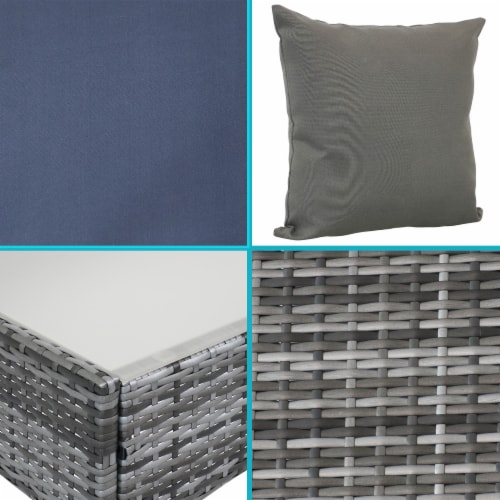 Sunnydaze Dunmore Rattan 4-Piece Patio Furniture Set - Gray and Navy Blue Perspective: bottom