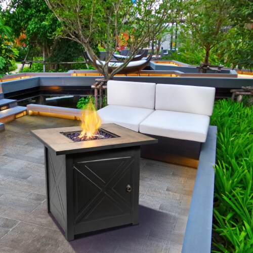 Teamson Home Outdoor Square 27  Propane Ceramic Gas Fire Pit with Steel Base, Black/Stone Perspective: bottom