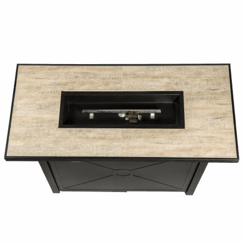 Peaktop Outdoor Rectangular Propane Ceramic Gas Fire Pit with Steel Base, Black/Stone Perspective: bottom