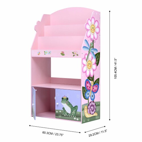 Fantasy Fields Kids Magic Garden Wooden Bookcase Book Shelf Organizer Rack Pink Perspective: bottom