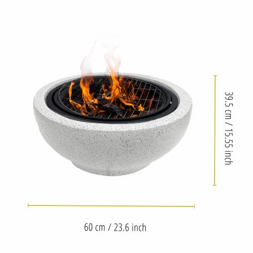 Peaktop Outdoor 24 Wood Burning Fire Pit with Grill Grate & Concrete Base for Garden, Gray Perspective: bottom
