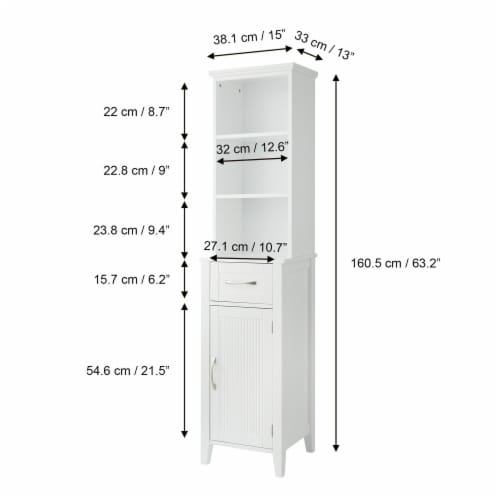 Elegant Home Fashions Wooden Bathroom Linen Storage Cabinet Freestanding Space Saver, White Perspective: bottom