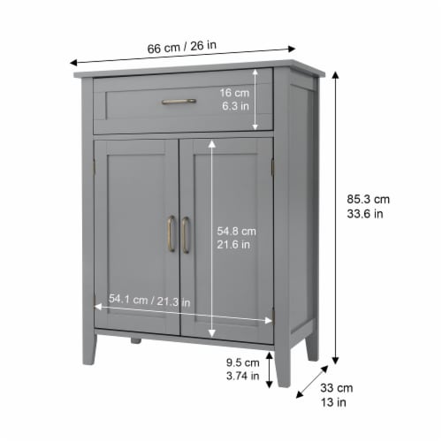 Elegant Home Fashions Wooden Bathroom Floor Freestanding Storage Cabinet Space Saver, Gray Perspective: bottom