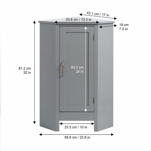 Elegant Home Fashions Wooden Bathroom Corner Floor Storage Cabinet Space Saver, Gray Perspective: bottom