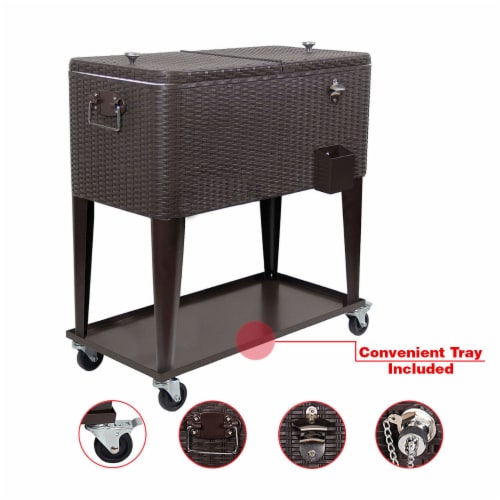 Home Aesthetics Outdoor Patio Rolling Cooler Cart 80 Qt Wicker Ice Chest Beverage Brown Ra Perspective: bottom