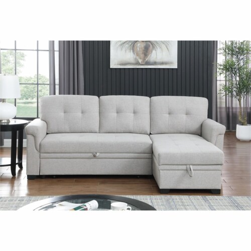 Lilola lucca gray linen cheap reversible sleeper sofa storage chaise