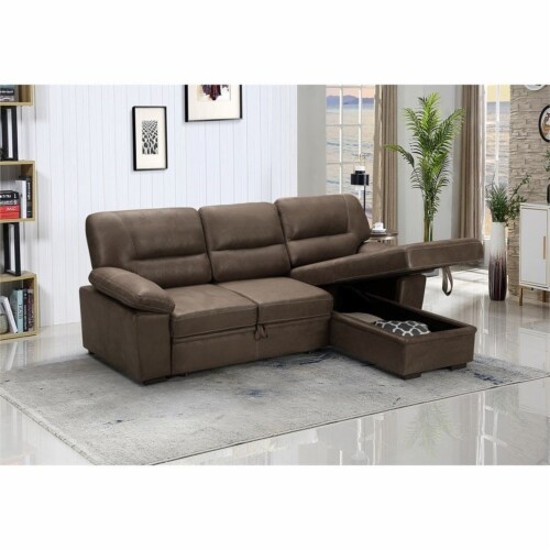 Reversible Sleeper Sectional Sofa Storage Chaise in Brown Lilola