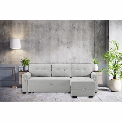 Hunter Light Gray Fabric Reversible Sleeper Sectional Sofa with Storage