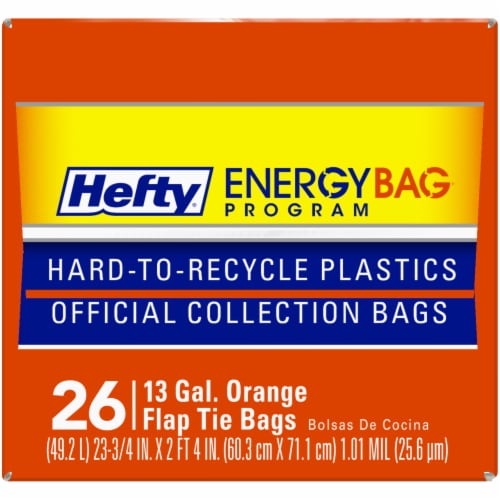 Hefty Energy Bag 13 Gallon Orange Flap Tie Bags 20 Ea