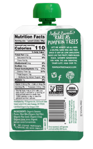 Organic Banana Puree With Oat Fiber & Seeds + A Squeeze Of Lime Pouch 10 ct / 3.5 oz Perspective: bottom